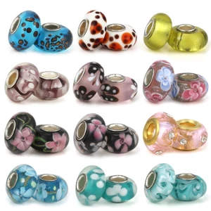 Bộ 2 Chuỗi Hạt Murano Hình Hoa Nhiều Màu Dùng Làm Trang Sức Thủ Công