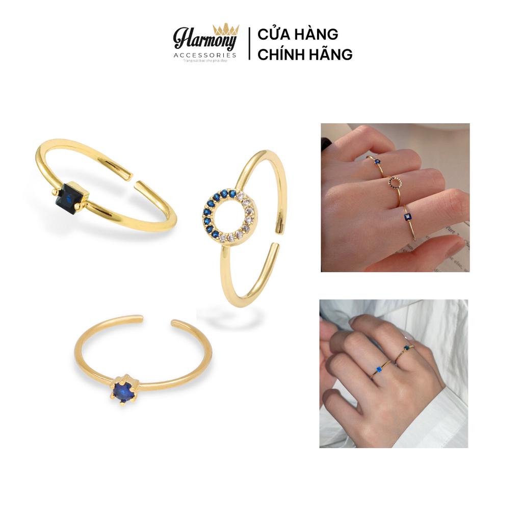 Nhẫn nữ bạc 925 mạ vàng nhiều mẫu thiết kế đính đá xanh dương Blue Sea | HARMONY ACCESSORIES N42