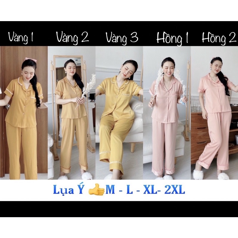 Bộ ngủ Pizama quần dài tay ngắn lụa ý có size 45-75kg