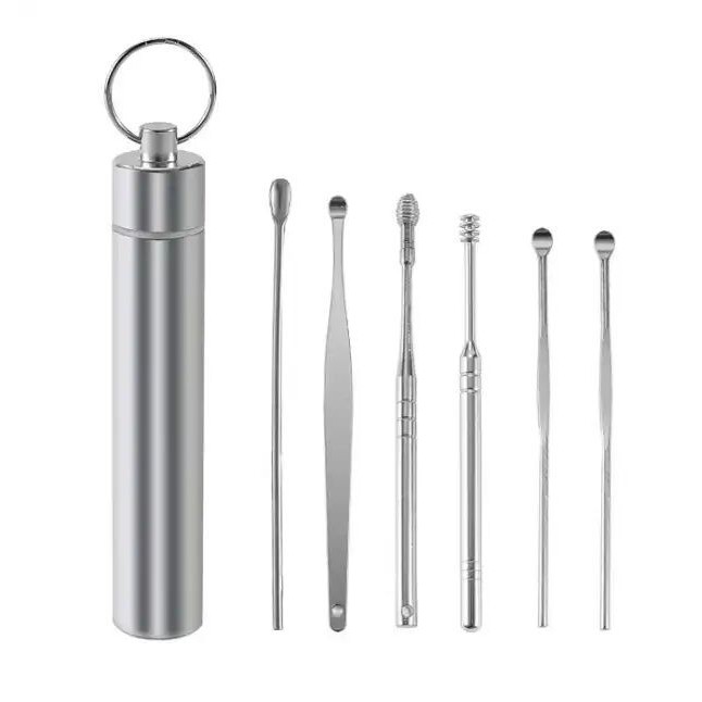 Bộ Dụng Cụ Ngoáy Tai Lấy Ráy Tai 6 Món Bằng Thép Không Gỉ Cao Cấp