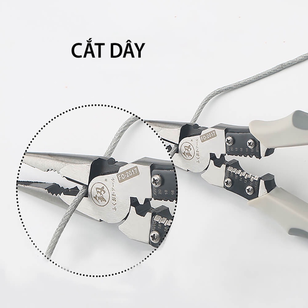 Kìm Điện Đa Năng, Kềm Điện Thợ Điện FUKOUKA 8inch/220mm Nhật Bản Cao Cấp Cắt Uốn Tuốt Dây Cáp Điện