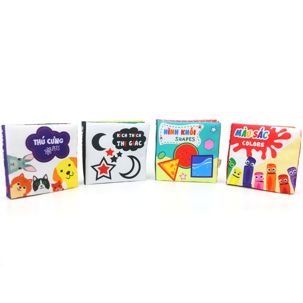 Ảnh Bộ 4 sách vải sơ sinh PiPoVietnam kích thích thị giác chủ đề Hình khối, Màu sắc, Thú cưng, Kích thích thị giác 1