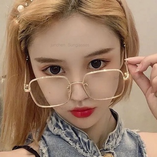 Phụ Nữ Mặt Trơn Chống Ánh Sáng Xanh Kính Bức Xạ Phẳng Vuông Lớn Khung Kim Loại Kính Mắt Có Thể Thay Thế