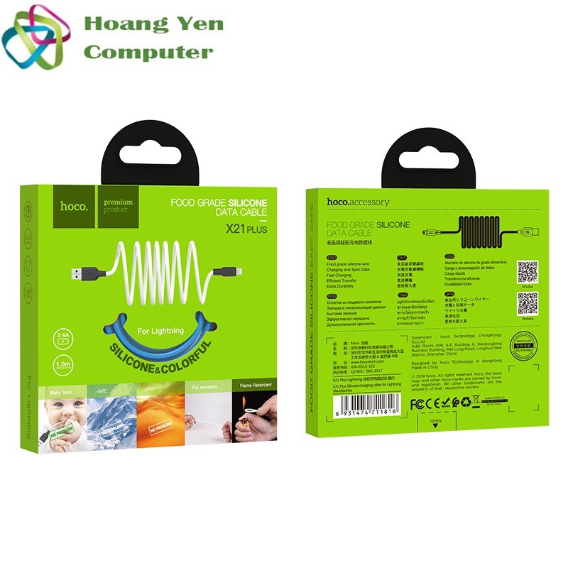 [1M] Cáp Sạc Hoco X21 Plus cho IPTablet Dây Silicon Mềm Dẻo Chống Cháy Dài 1M - BH 6 Tháng - Hoàng Yến Computer