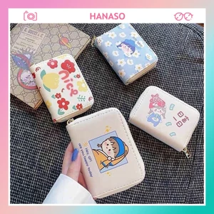 Ví bóp nữ ngắn mini cầm tay đẹp màu be phong cách Hàn Quốc họa tiết hoạt hình dễ thương nhỏ gọn thời trang HANASO VN001
