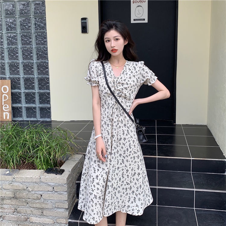 Đầm Hoa Cổ Chữ v Dáng Dài Size Lớn Thời Trang Pháp Thanh Lịch Cho Nữ