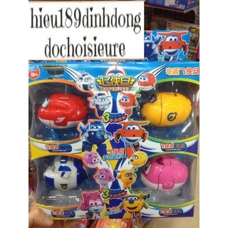 Hộp 4 Đội bay Máy bay siêu đẳng trứng biến hình robot (3in1): Có thể lắp thành trứng, máy bay và robot (ảnh thật)