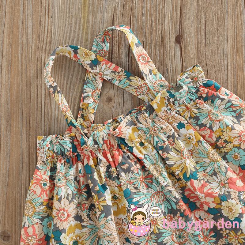 Bộ Áo Hai Dây Hở Lưng + Quần Dài Lưng Thun In Hoa Thời Trang Mùa Hè Cho Bé Gái 1-6 Tuổi