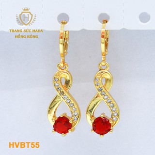 Bông Tai, Khuyên Tai Nữ Dáng Dài Đính Đá Đỏ Xi Mạ Vàng Non Cao Cấp - Trang Sức Hava Hong Kong