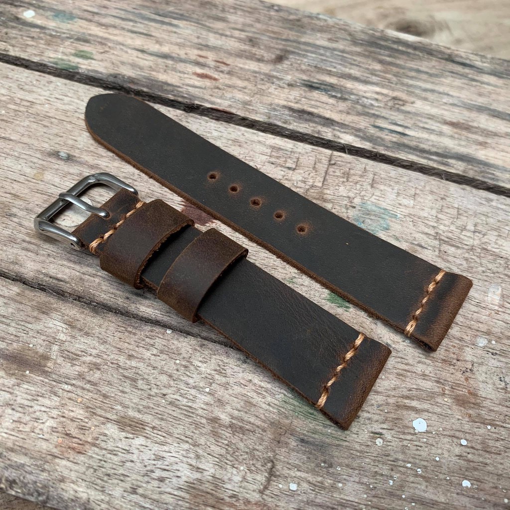 Dây Đồng Hồ Da Bò Thật Handmade Gắn KÈM KHÓA. HT1