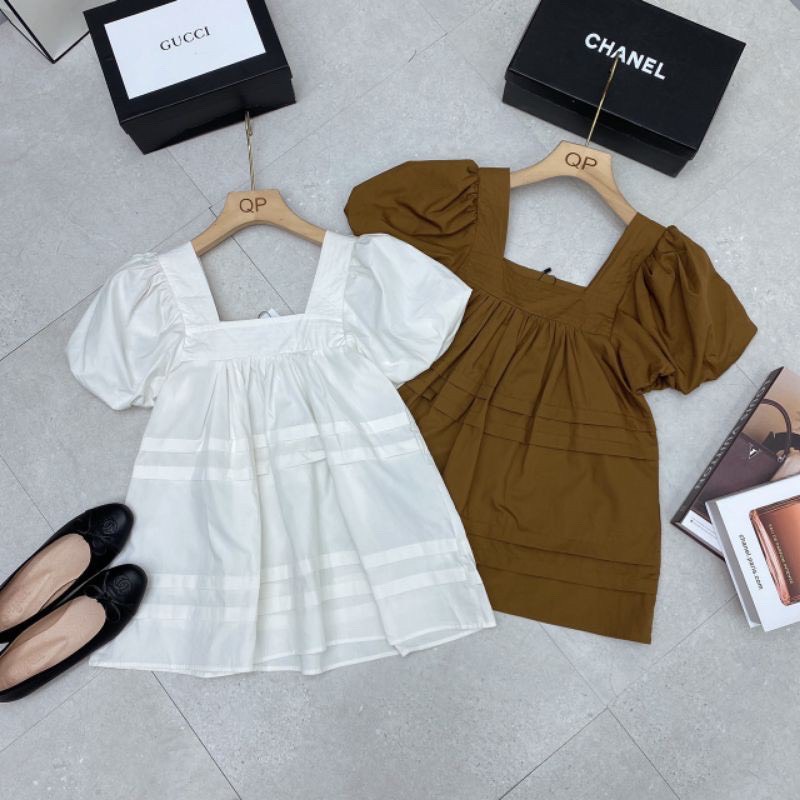 Áo cổ vuông, Áo babydoll cổ vuông bánh bèo tay siêu xinh  AO0101 (2)