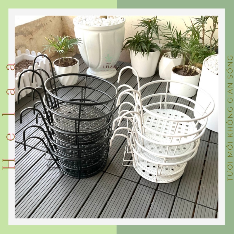 Combo 5 Giỏ Sắt Treo Ban Công Hình Tròn, Giá Treo Chậu Lan Can Hoa Ban