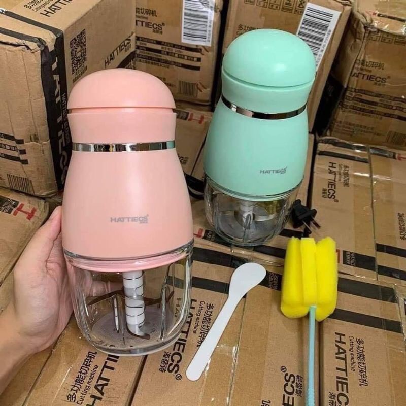Máy xay đa năng HATTIECS 300ml Máy xay ăn dặm cho bé Cối thủy tinh 6 lưỡi dao cầm tay tiện dụng mesocshop