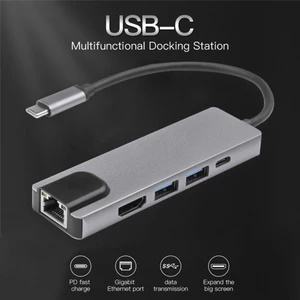 Bộ Chuyển Đổi HUB Trạm USB Type C 5 Trong 1 Bộ Chuyển Đổi Dock HDMI 2 USB 3.0 Gigabit RJ45 Phụ Kiện Máy Tính