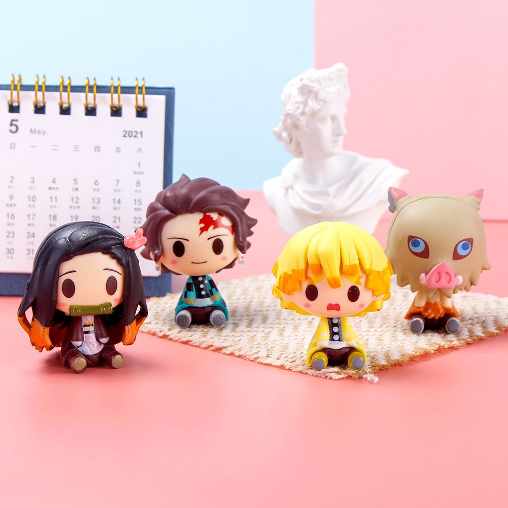 Bộ 4 Mô Hình Nhân Vật Anime Demon Slayer Dễ Thương Có Nam Châm Để Bàn Trang Trí