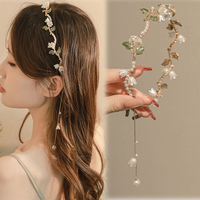 Fashionable Lily Flower Headband with Artificial Pearls Pearls Retro
