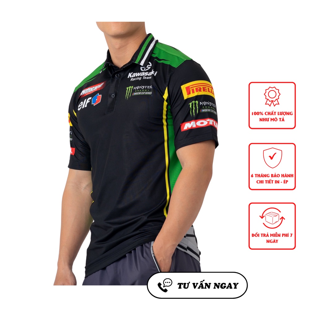 Áo Thun Thể Thao Có Cổ In Tem Xe Mẫu Kawasaki | Shopee Việt Nam