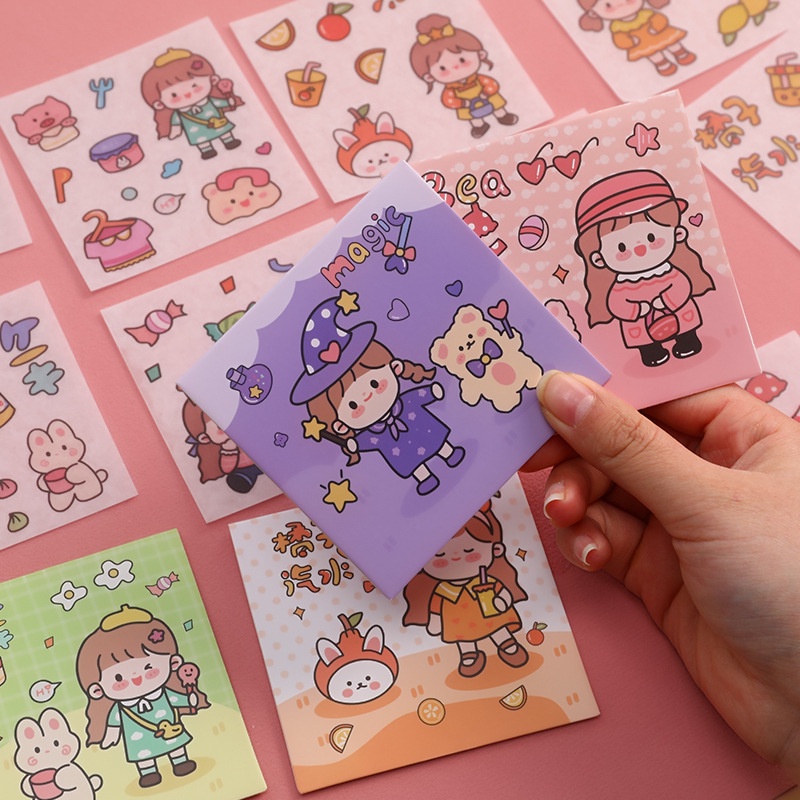 3 Bộ 4 Tờ Sticker Túi Giấy Cô Bé Và Thế Giới