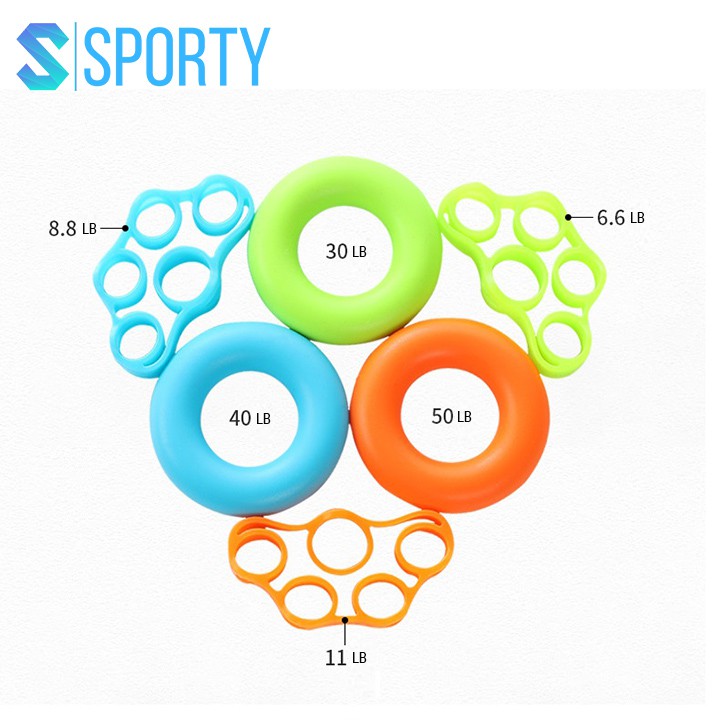 Dụng cụ luyện tập cơ ngón tay, bộ bóp tập 6 món bóp tay silicone YGW27 hỗ trợ các bài tập tay SPORTY