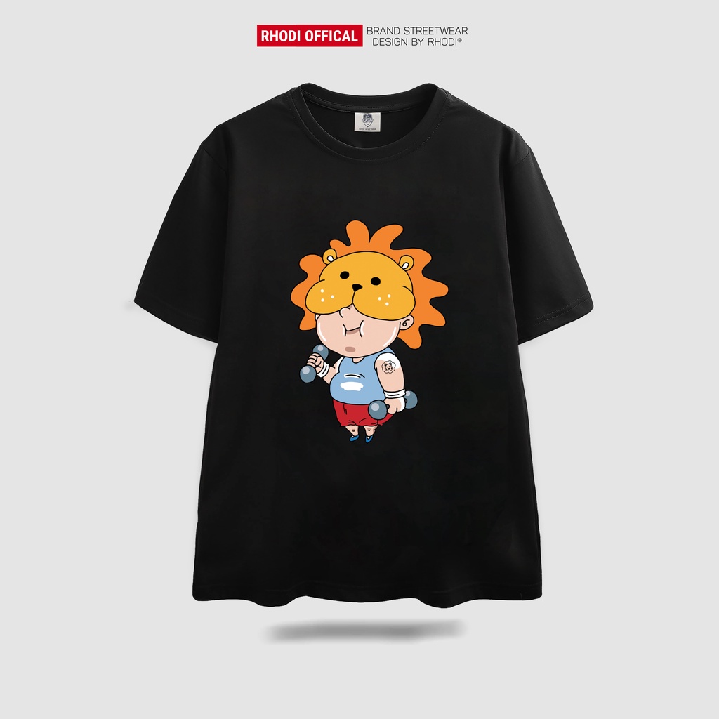 Áo thun local brand RHODI phông cổ tròn tay lỡ unisex nam nữ nâng tạ đen