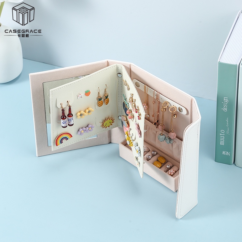 Casegrace Hộp Đựng Trang Sức Hình Quyển Sách Gập Lại Được Có Gương Trưng Bày Dành Cho Bạn Nữ