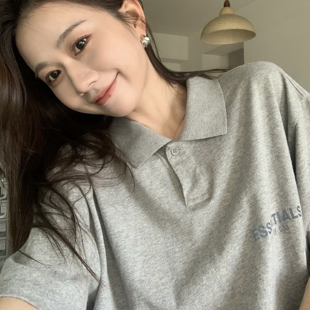 Áo thun nữ HappyFamily - Mẫu Polo Essentials chất nỉ da cá 100 cotton 4 Màu Trắng Đen Xám Vàng Be