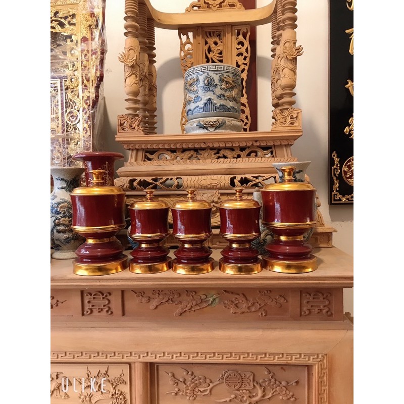Đài nến sơn son thếp vàng 11 món gỗ mít