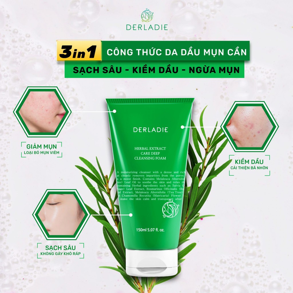 Ảnh Sữa Rửa Mặt Tràm Trà Sạch Sâu, Kiềm Dầu Derladie Herbal Extract Care Deep Cleansing Foam 2