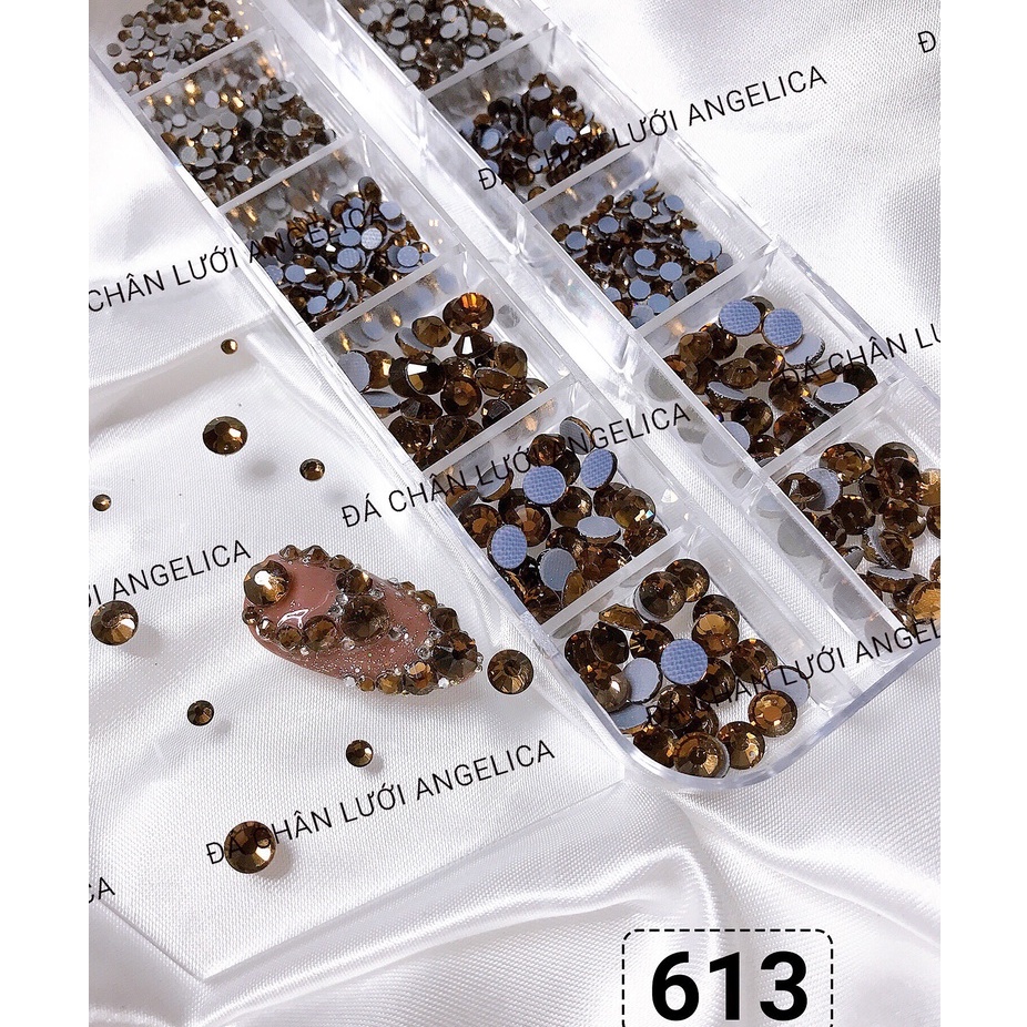 Đá chân lưới nail 12 khía màu nâu hổ phách Smoked Topad đính móng ANGELICA 613