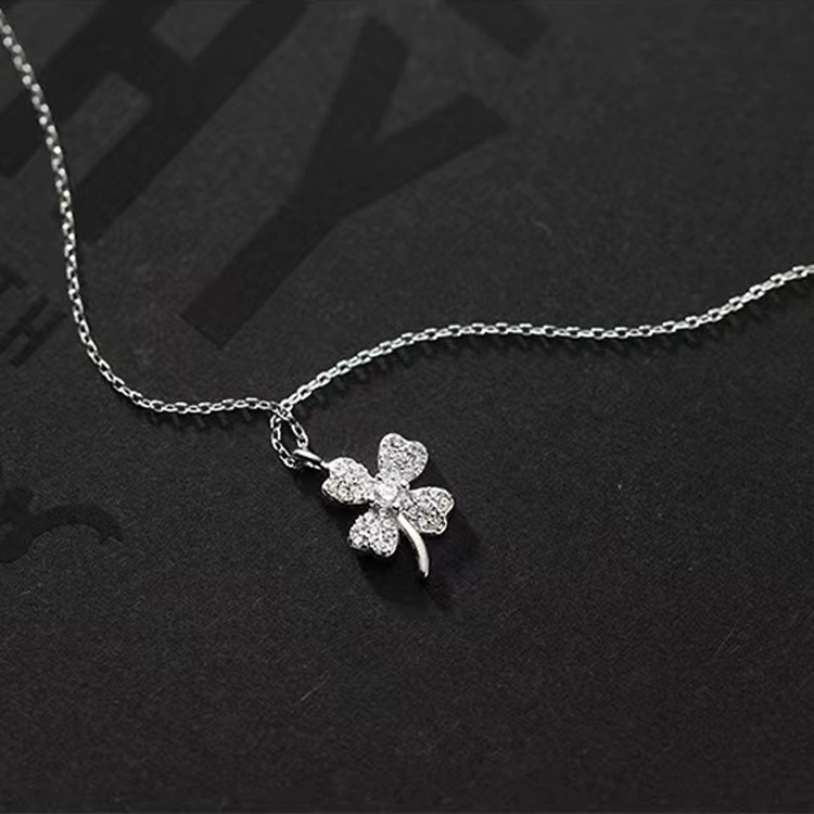 Vòng cổ bạc S925 thiết kế cỏ bốn lá, phiên bản Hàn Quốc
