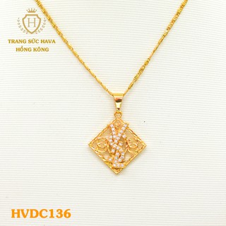 Dây Chuyền, Vòng Cổ Nữ Mặt Đính Đá Màu Trắng Xi Mạ Vàng Non Cao Cấp - Trang Sức Hava Hong Kong