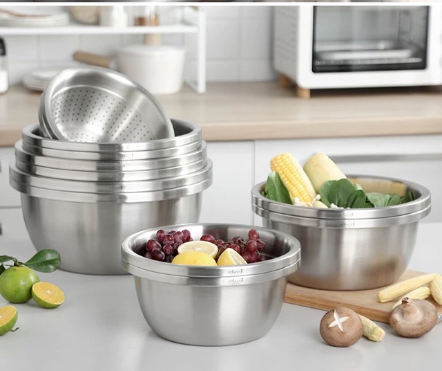 Bộ thau rổ inox 304 loại mờ - Onlycook nhiều kích thước