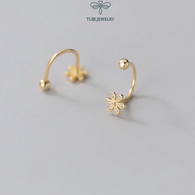Khuyên tai bạc TLEE chốt vặn dáng cong hình hoa năm cánh dịu dàng TLEE JEWELRY B0151