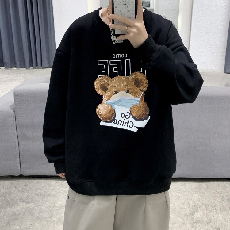 Áo Sweater Unisex HappyFamily Họa Tiết LIFE Chú Gấu Đáng Yêu Chất Cotton 100 Cao Cấp