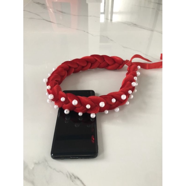 Mấn (vấn) tết 3 vải nhung đính hạt ngọctrai, mấn đội đầu áo dài, phụ kiện thời trang, pk Khánh Huyền
