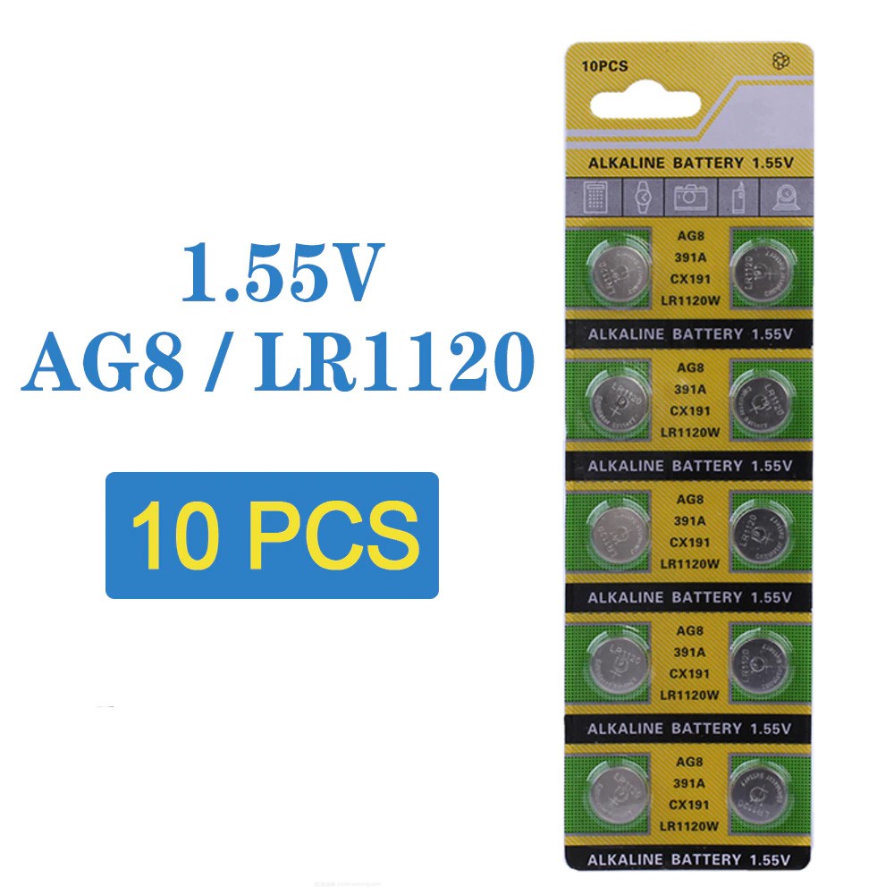 Vỉ 10 Pin cúc áo AG8 / LR1120 / 391 dùng cho đồng hồ đeo tay, thiết bị ...