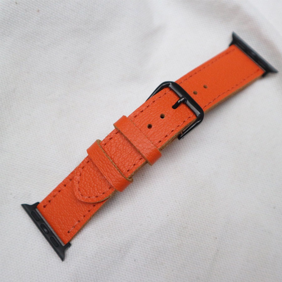 Dây đồng hồ applea watch, dây đeo apple watch da bê alran màu cam size 38mm,40mm,42mm,44mm