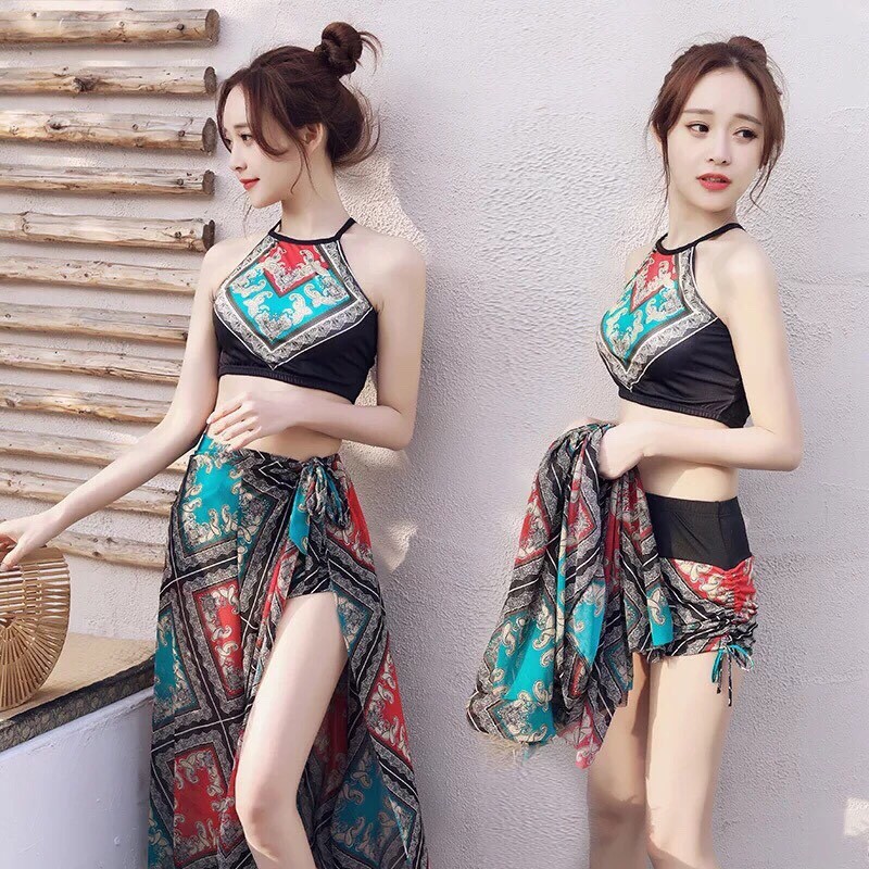 (XẢ LỖ ) Set bikini 3 mảnh kèm khăn cao cấp 8030