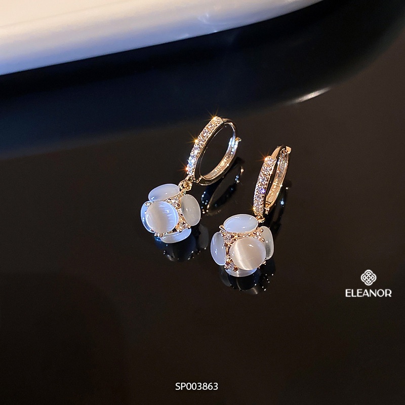 Bông tai nữ chuôi bạc 925 Eleanor Accessories dáng thả khuyên tai đính đá phụ kiện trang sức 3863