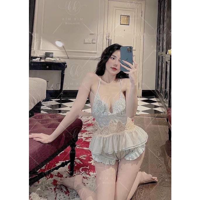 Váy ngủ lụa phối ren SLADY sexy cao cấp kèm áo choàng dài tay hàng Quảng Châu Loại 1, sexy quyến rũ - VNS87