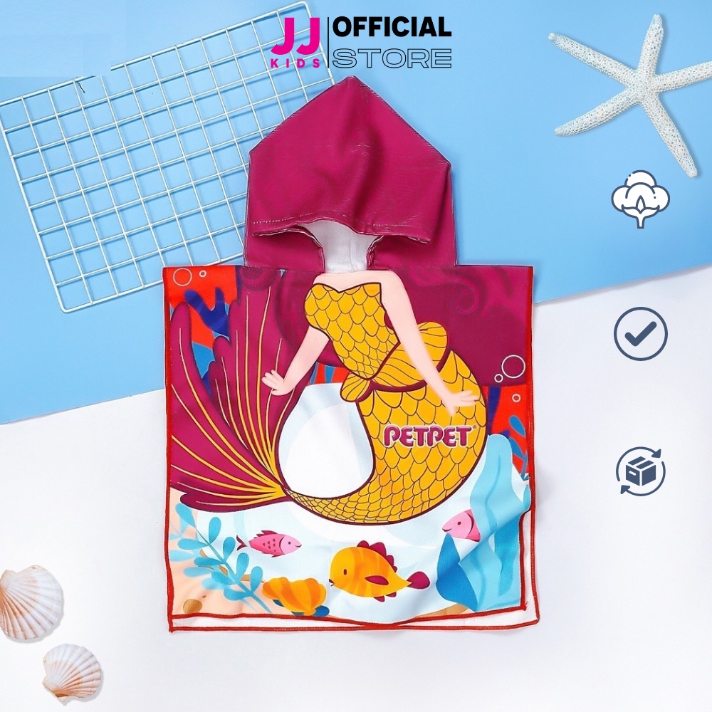 Khăn choàng JJ Kids đi biển tắm trùm đầu cho bé nhân vật hoạt hình dễ thương