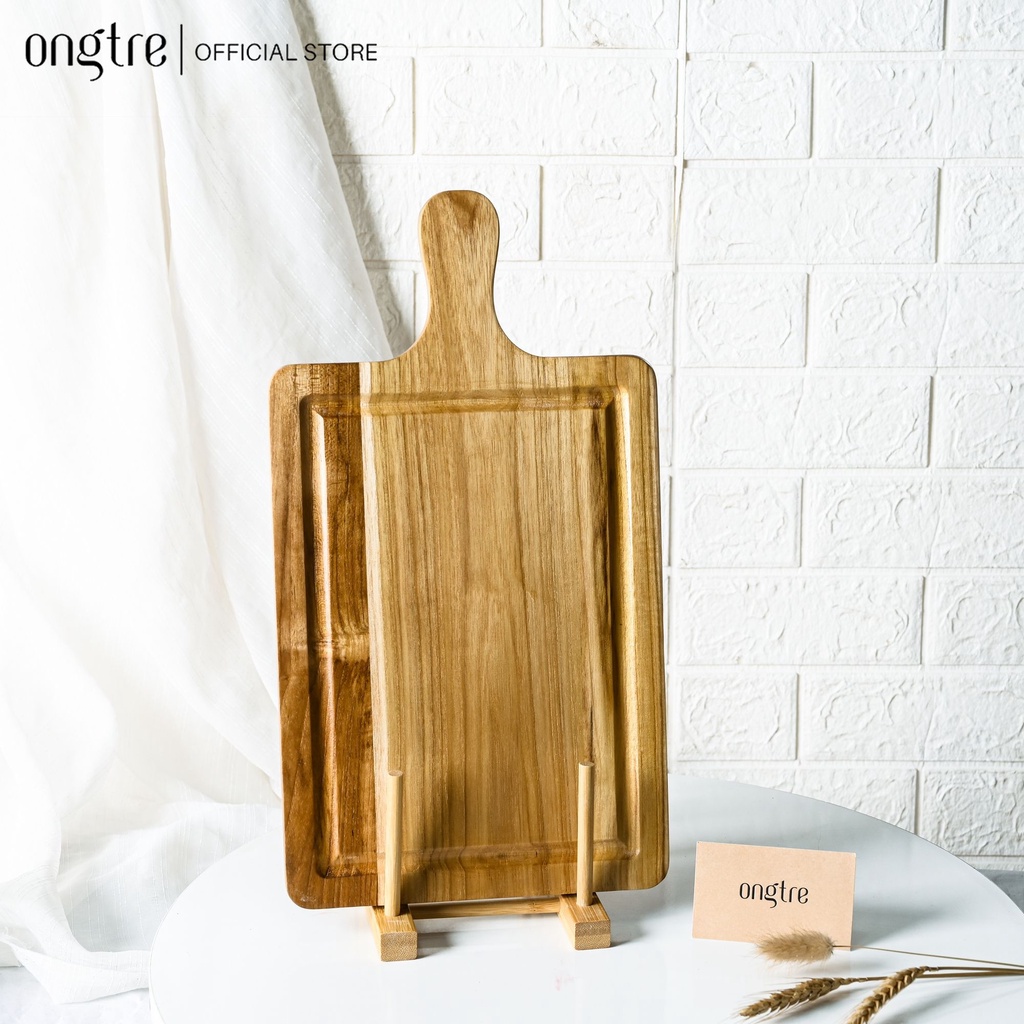 Thớt gỗ Teak ONGTRE hình chữ nhật, tròn tay cầm chống mùn, mốc an toàn, thân thiện với môi trường