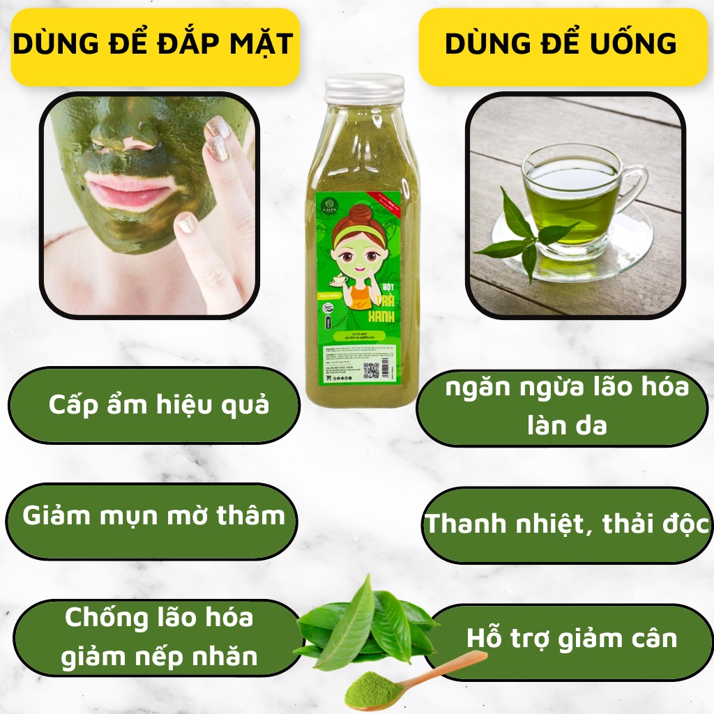 Bột trà xanh hữu cơ,mặt nạ trà xanh CALEN đắp mặt nguyên chất 100% giúp tẩy da chết dưỡng trắng da