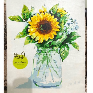Tranh tô màu số hóa Madoca có khung 40x50cm Hoa hướng dương lọ thủy tinh T77