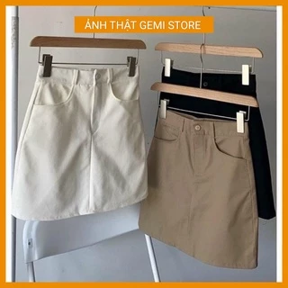 Chân Váy KaKi Nữ Gemi Dáng A Bassic Lưng Cao Lên From Xinh MA506