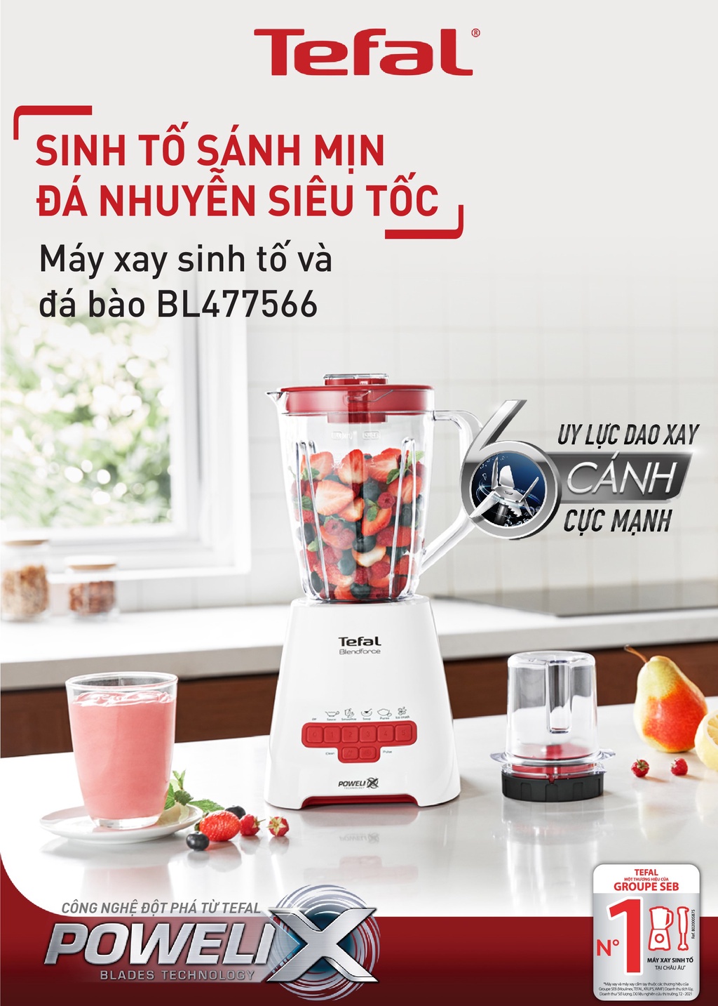 Mô tả Máy xay sinh tố Tefal Blendforce Piano BL477566 - Đỏ - 1