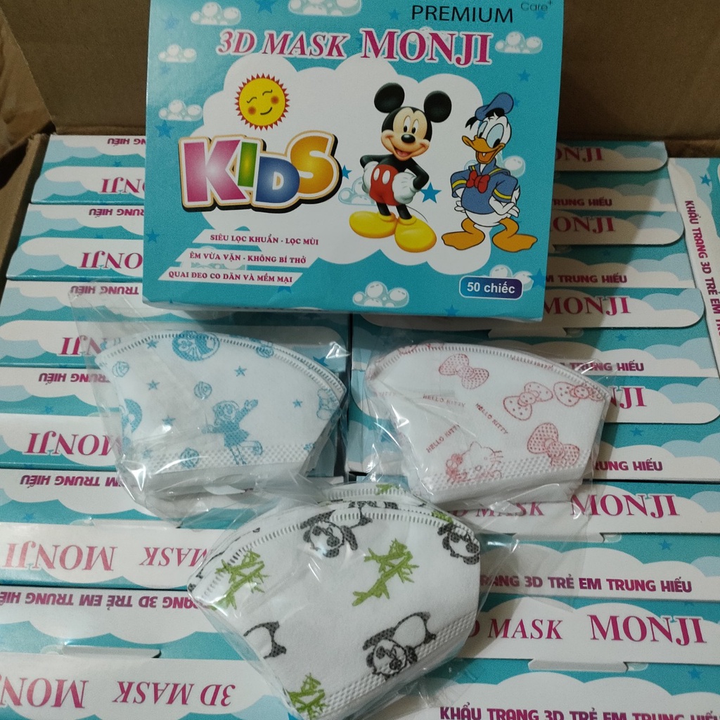 COMBO 3 HỘP 150 CHIẾC 3D MONJ DÀNH CHO BÉ TỪ 2-10 TUỔI, KHẨU TRANG CHO BÉ