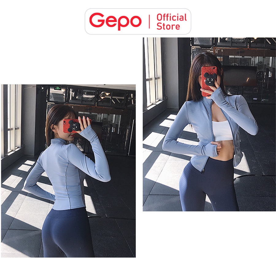 Ảnh Áo Khoác Thể Thao Tập Gym Tập Yoga Nữ Dài Tay Phối Khóa Kéo Co Giãn Thấm Hút Mồ Hôi GEPO GP209 4