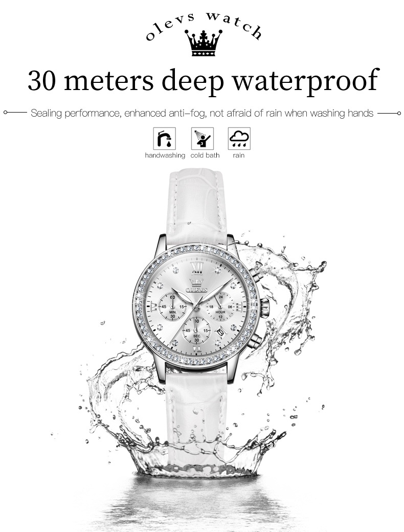 Mô tả OLEVS 9933  Đồng hồ nữ dây da chính hãng đa chức năng lịch ngày ba mắt sáu kim chronograph dạ quang chống thấm nước - 12