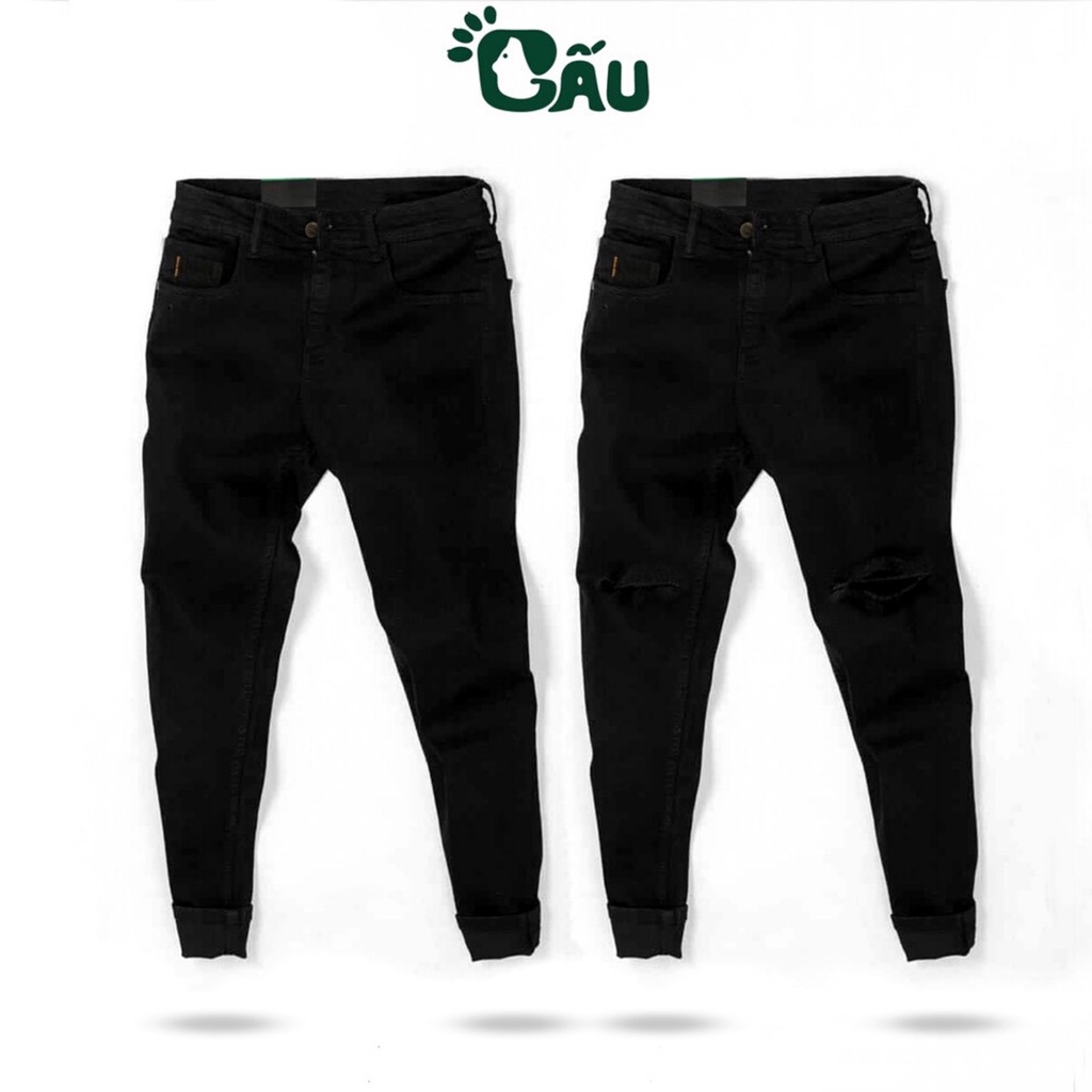 Ảnh Quần jean nam đen Gấu 194 trơn & rách vải jeans bò cotton duck cao cấp mềm mịn, co dãn - form slim fit 3
